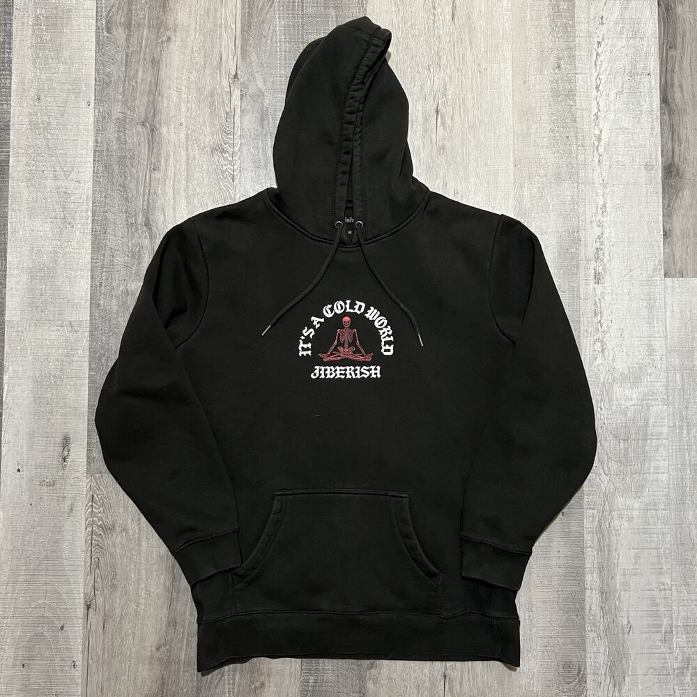 Jiberish X Cold World Hoodie Heavy Its A Cold World Black Skeleton Ski Snowboard